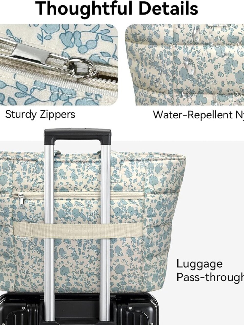 Puffer Tote Bag with Pouch, Women's Lightweight Quilted Shoulder Bag, 15.6"/17.3 - Picture 6 of 8
